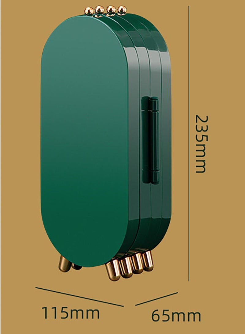 Merry Moments Green 4 Tiers Acrylic Jewelry Display Stand Box with Mirror Organizer Box Fordable, Necklace Holder,153 Holes For Dangle Earrings & 21 Grooves for Necklaces, Jewelry Organizer Green - Image 5