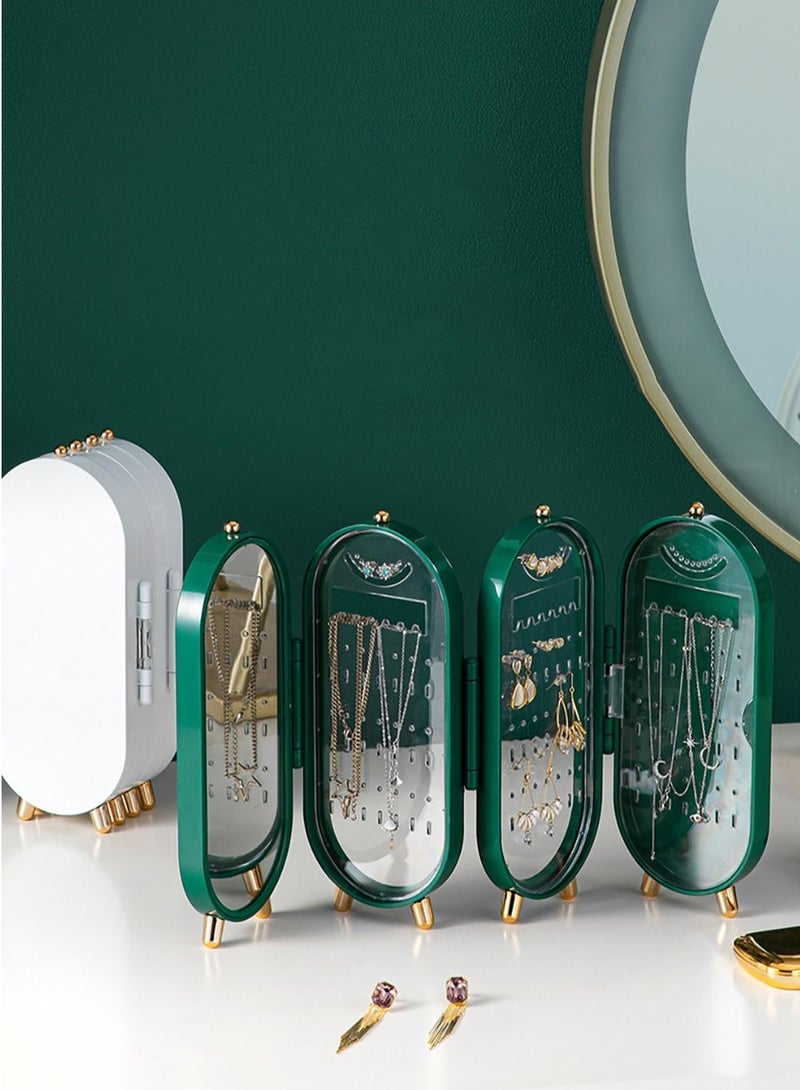 Merry Moments Green 4 Tiers Acrylic Jewelry Display Stand Box with Mirror Organizer Box Fordable, Necklace Holder,153 Holes For Dangle Earrings & 21 Grooves for Necklaces, Jewelry Organizer Green - Image 2