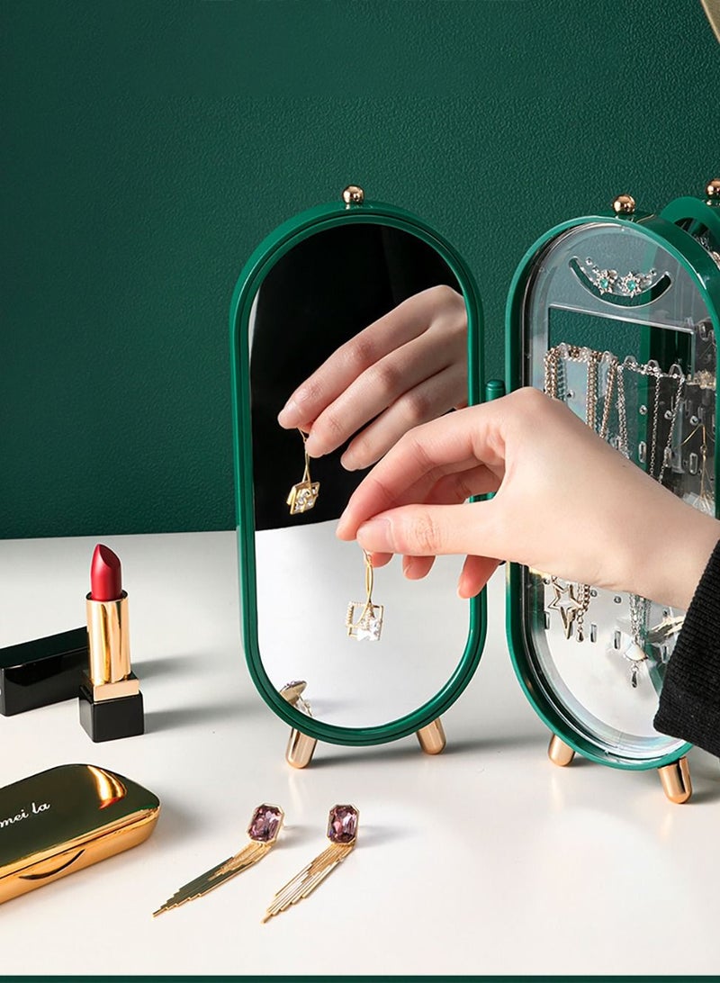 Merry Moments Green 4 Tiers Acrylic Jewelry Display Stand Box with Mirror Organizer Box Fordable, Necklace Holder,153 Holes For Dangle Earrings & 21 Grooves for Necklaces, Jewelry Organizer Green - Image 3