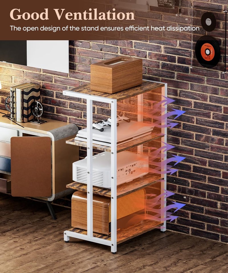 Ardier 4-Tier Media Storage Stand, Audio Media Rack for Living Room, Gaming Room, Music Studio, Wooden Game Console Shelf for TV Accessories/Audiovisual Equipment/Optical Disc/PS4, White - Image 5