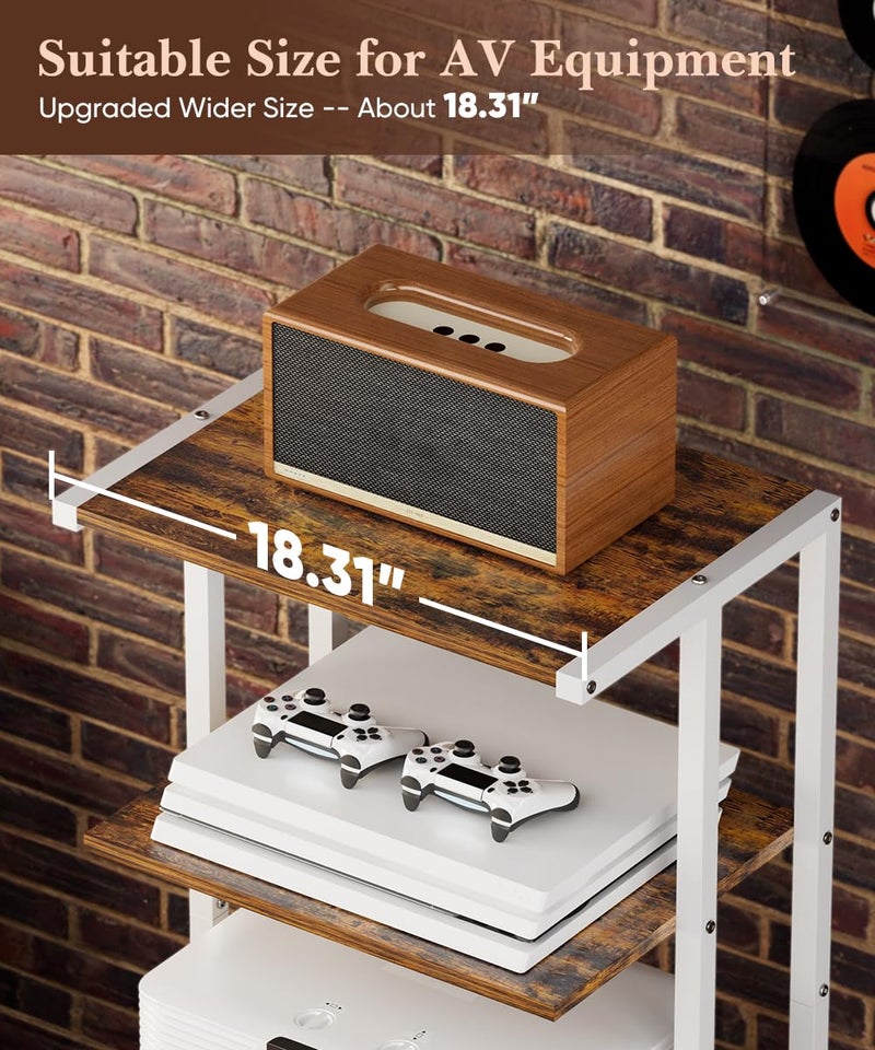 Ardier 4-Tier Media Storage Stand, Audio Media Rack for Living Room, Gaming Room, Music Studio, Wooden Game Console Shelf for TV Accessories/Audiovisual Equipment/Optical Disc/PS4, White - Image 3