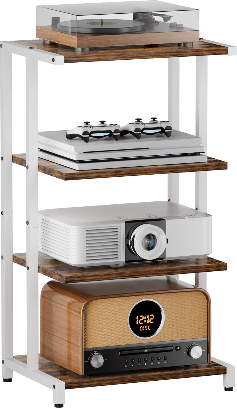 Ardier 4-Tier Media Storage Stand, Audio Media Rack for Living Room, Gaming Room, Music Studio, Wooden Game Console Shelf for TV Accessories/Audiovisual Equipment/Optical Disc/PS4, White - Image 1