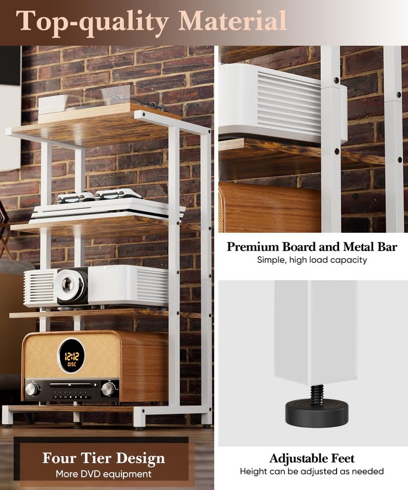 Ardier 4-Tier Media Storage Stand, Audio Media Rack for Living Room, Gaming Room, Music Studio, Wooden Game Console Shelf for TV Accessories/Audiovisual Equipment/Optical Disc/PS4, White - Image 4