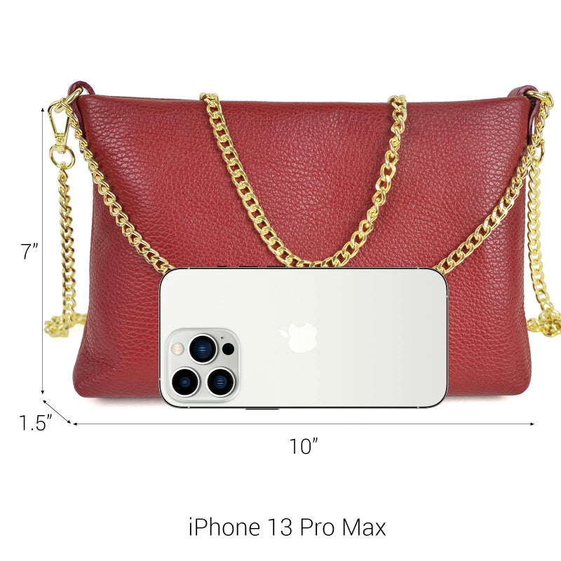 Dasein Italian Genuine Leather Handbag for Women Clutch Evening Bag Gold Chain Strap Shoulder Bag Crossbody Purse (Black) - Image 2