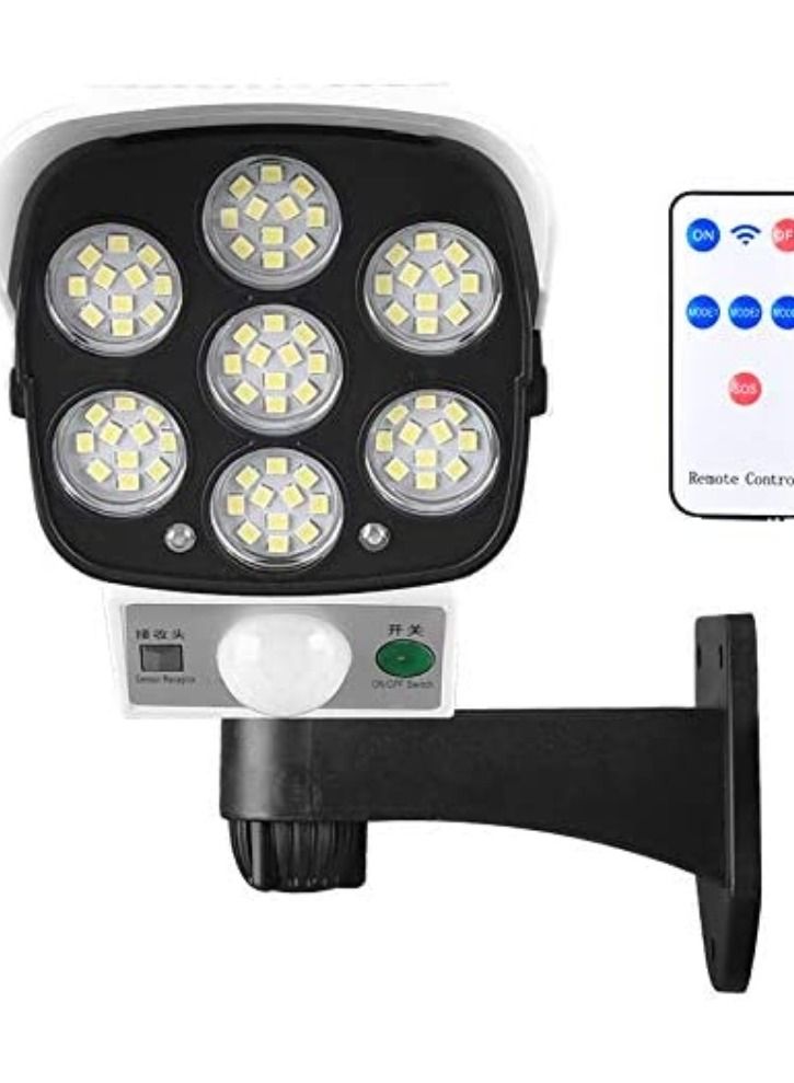 Simulation Solar Powered Sensor Light 77 LED Street Spotlight Outdoor Garden Wall Lamp Fake Camera  - Image 1