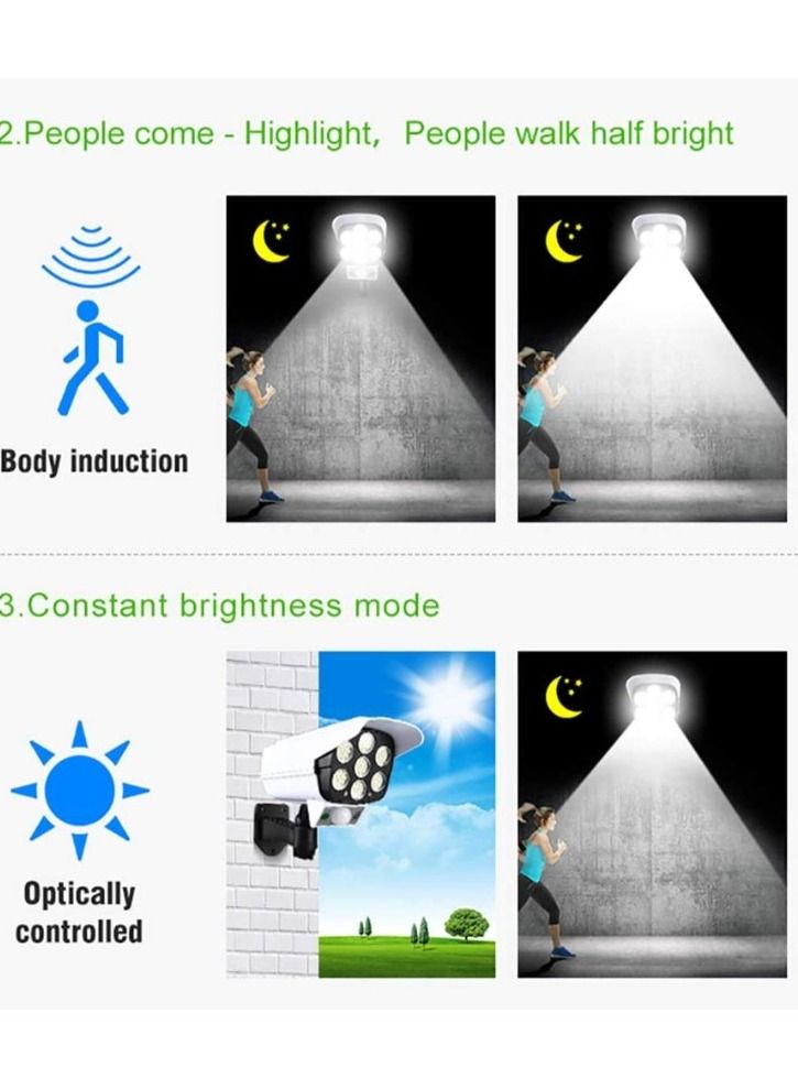 Simulation Solar Powered Sensor Light 77 LED Street Spotlight Outdoor Garden Wall Lamp Fake Camera  - Image 5