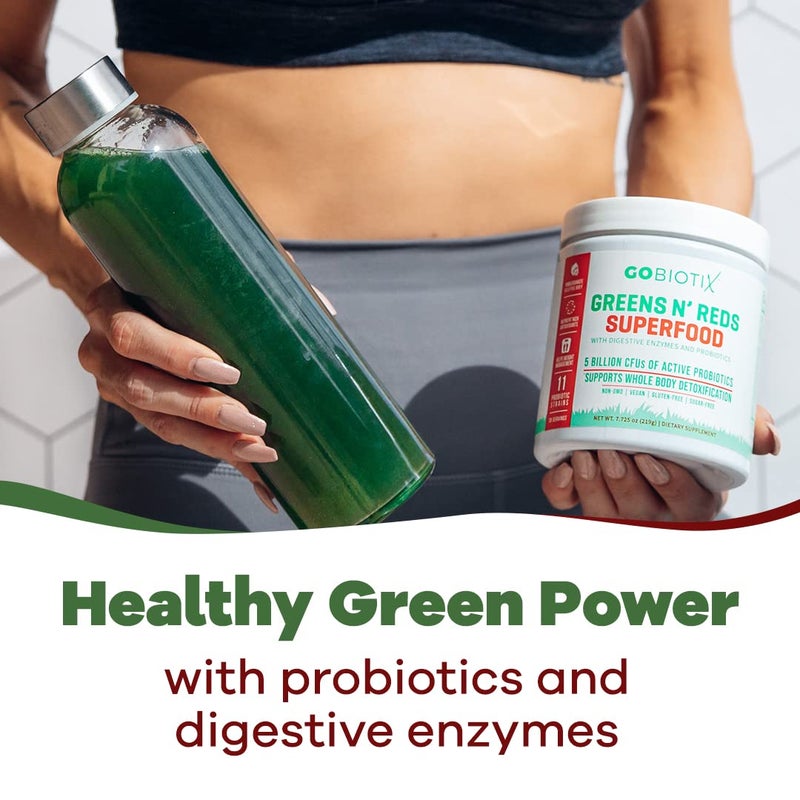 GOBIOTIX Super Greens and Reds Powder - Red and Green Superfood - Probiotic Supplement - Digestive Enzymes and Beet Root Powder - Organic Whole Foods Dietary Supplement (Pom Raspberry, 1 Pack) - Image 2
