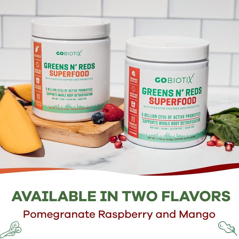 GOBIOTIX Super Greens and Reds Powder - Red and Green Superfood - Probiotic Supplement - Digestive Enzymes and Beet Root Powder - Organic Whole Foods Dietary Supplement (Pom Raspberry, 1 Pack) - Image 5