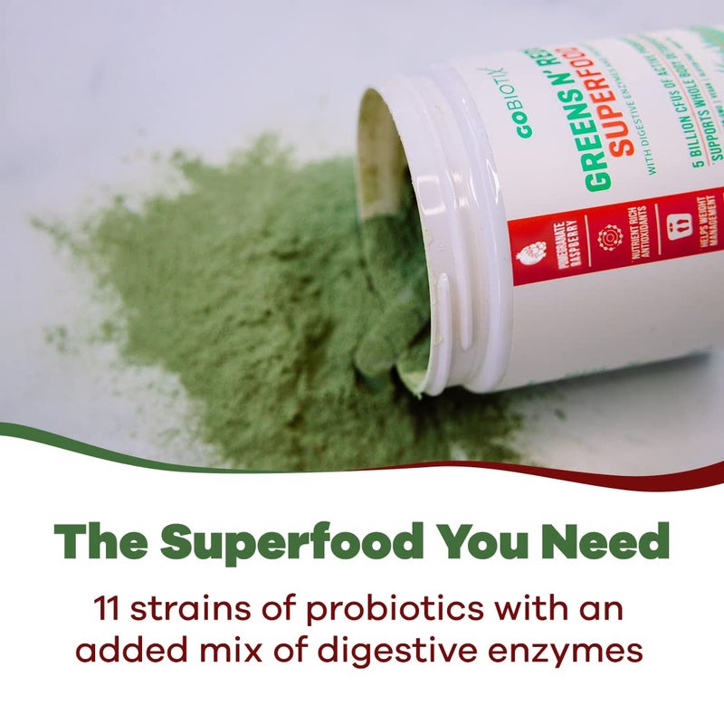 GOBIOTIX Super Greens and Reds Powder - Red and Green Superfood - Probiotic Supplement - Digestive Enzymes and Beet Root Powder - Organic Whole Foods Dietary Supplement (Pom Raspberry, 1 Pack) - Image 3