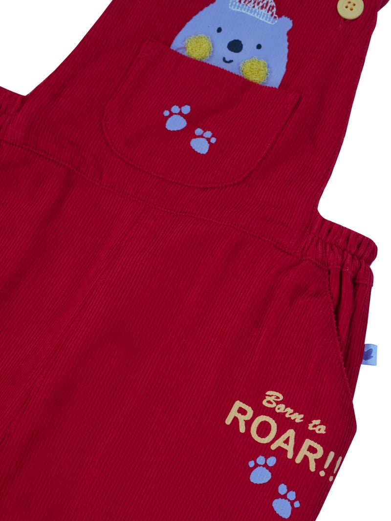 Pranava Unisex Red Corduroy Dungarees for Kids - Image 4