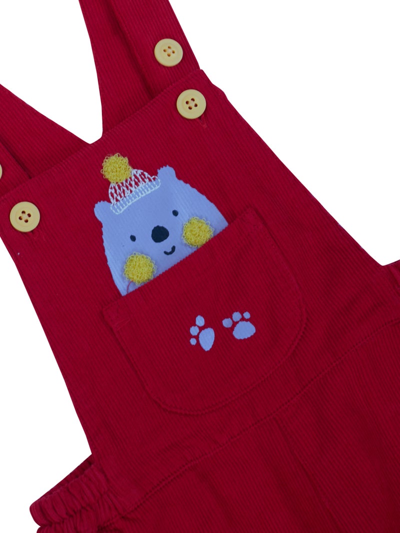 Pranava Unisex Red Corduroy Dungarees for Kids - Image 3