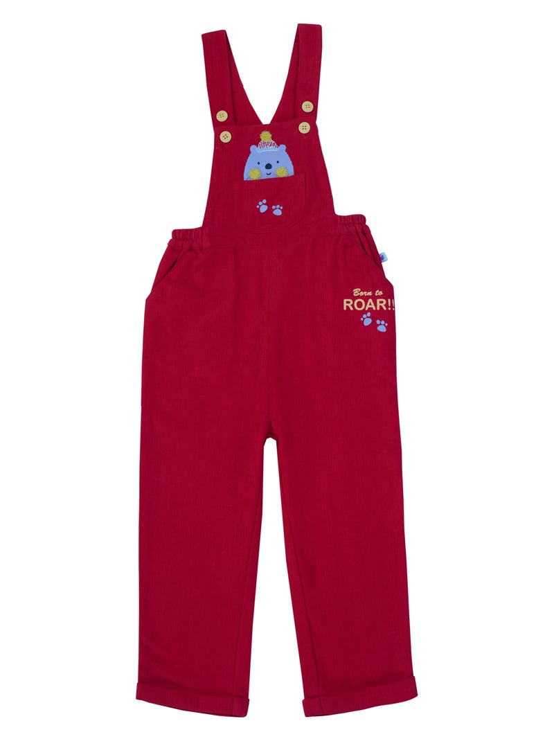 Pranava Unisex Red Corduroy Dungarees for Kids - Image 1