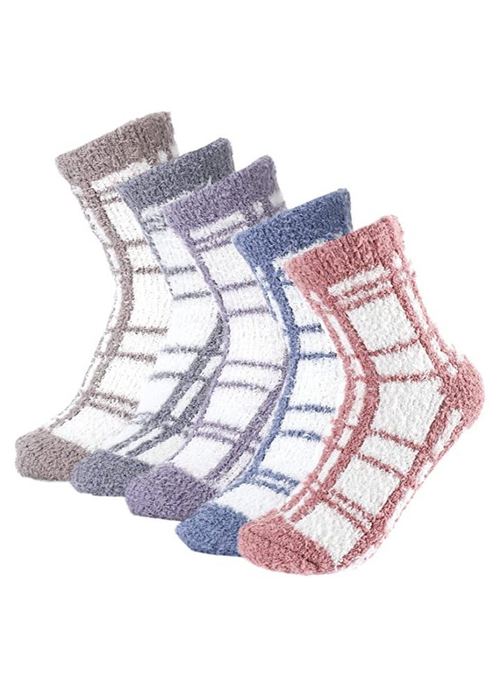 SYOSI 5 Pairs Fluffy Soft Socks for Women and Ladies, Winter Warm Comfortable Slipper Socks Thermal Towel Striped Socks for Daily Wear, Home, Bed - Image 1