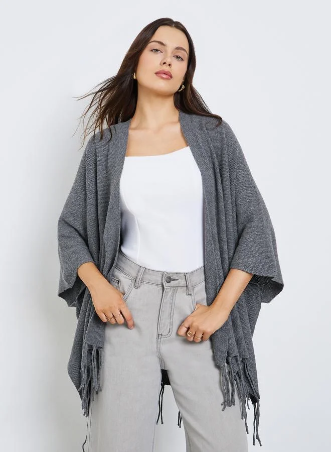 Oversized Longline Cape Cardigan with Fringes