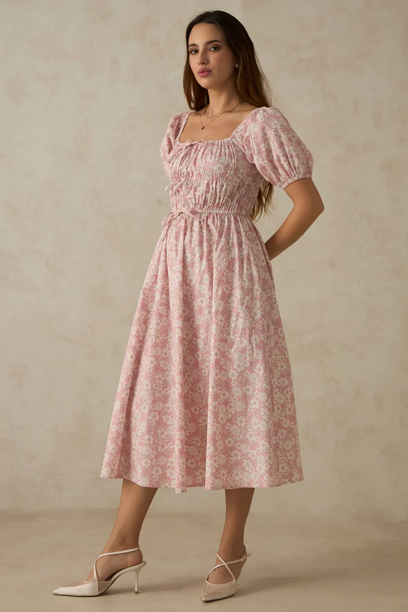 Virgio Virgio Print Puff Sleeve Maxi Dress