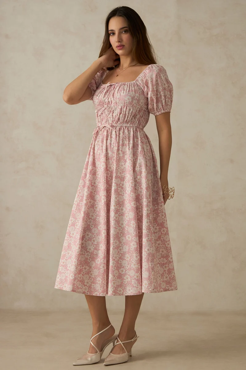 Virgio Virgio Print Puff Sleeve Maxi Dress