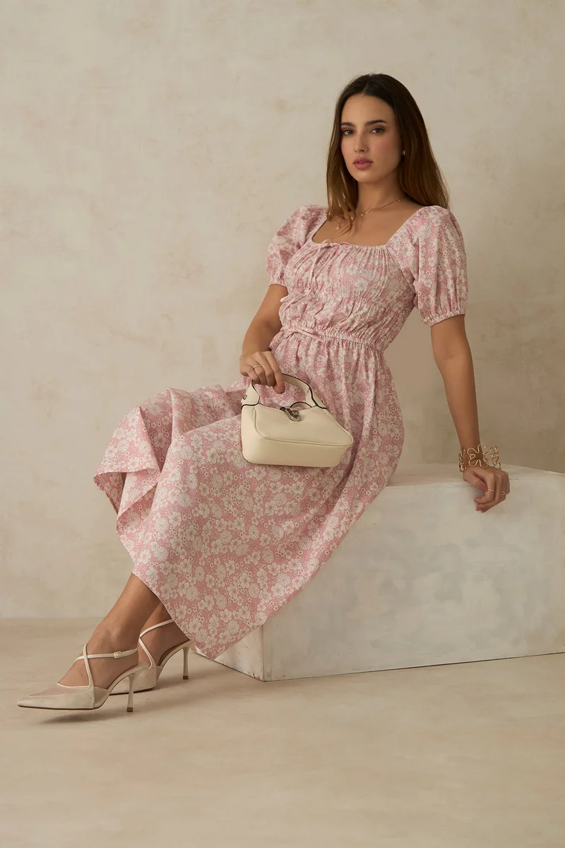 Virgio Virgio Print Puff Sleeve Maxi Dress