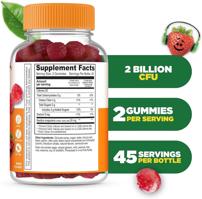 Lifeable Kids Probiotics Gummies  2 Billion CFU  Great Tasting Kids Probiotic Gummies  for Gut Health Digestive Support and Immune Support  90 Probiotic Gummies for Kids and Toddlers  Lifeable - Image 2