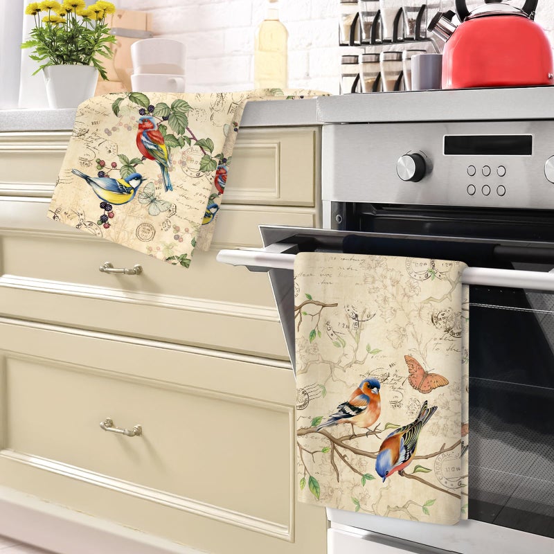 Arquiel Retro Birds Tea Towels, Vintage Rustic Cotton Kitchen Towel 18.9Ã—27.5 inch, Quick Drying Dish Cloth for Party Anniversary Holiday Decoration Housewarming Gifts - Image 3