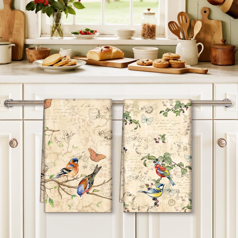 Arquiel Retro Birds Tea Towels, Vintage Rustic Cotton Kitchen Towel 18.9Ã—27.5 inch, Quick Drying Dish Cloth for Party Anniversary Holiday Decoration Housewarming Gifts - Image 4