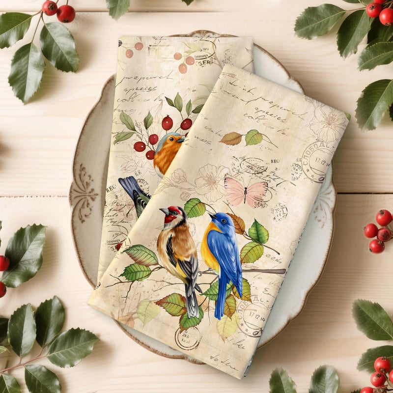 Arquiel Retro Birds Tea Towels, Vintage Rustic Cotton Kitchen Towel 18.9Ã—27.5 inch, Quick Drying Dish Cloth for Party Anniversary Holiday Decoration Housewarming Gifts - Image 2