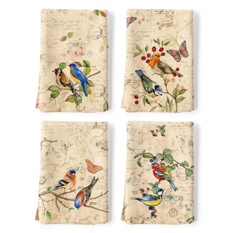 Arquiel Retro Birds Tea Towels, Vintage Rustic Cotton Kitchen Towel 18.9Ã—27.5 inch, Quick Drying Dish Cloth for Party Anniversary Holiday Decoration Housewarming Gifts - Image 1