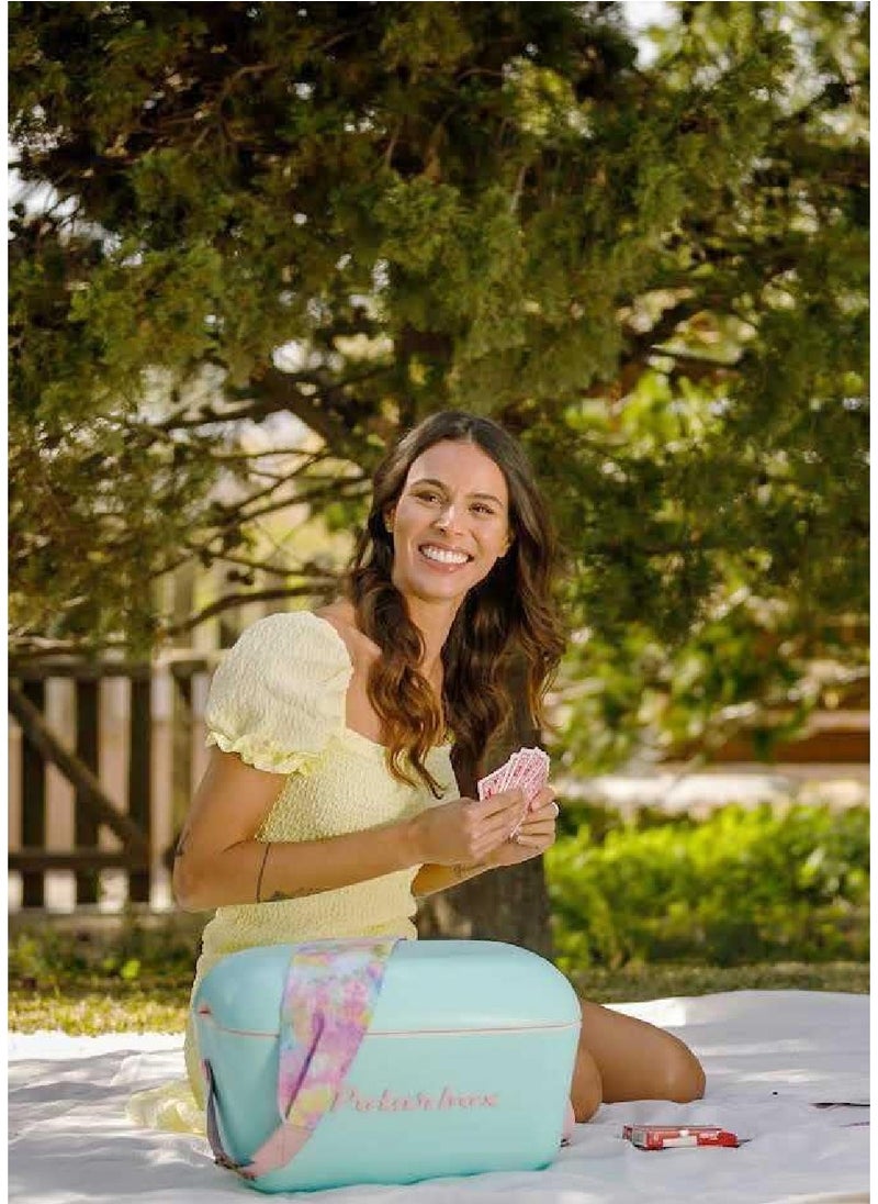 Polarbox - Classic Cooler Box with Leather Strap, Cyan & Baby Rose Rigid Thermal Insulated Ice for Beach, Picnic Party Convertible Lid Polypropylene Insulation Cyan/Baby 20L PB-9210 - Image 1