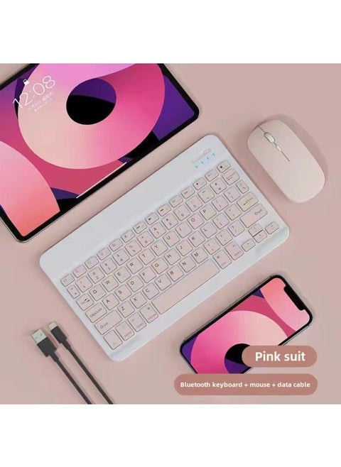 Applicable To Apple Huawei Ipad Mobile Phone Tablet Computer Bluetooth Keyboard Office Learning External Wireless Mouse Keyboard-Color:Pink-Product Type:Single Keyboard (with Packaging Without Mouse)