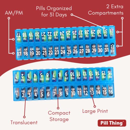 pill thing Twice-a-Day Monthly Pill Box Planner Set - AM & PM Medication Organizer for 31 Days! Set Contains 2 Organizers for One Month. (Blue - 31 Day AM/PM -1 Pack) - Image 5