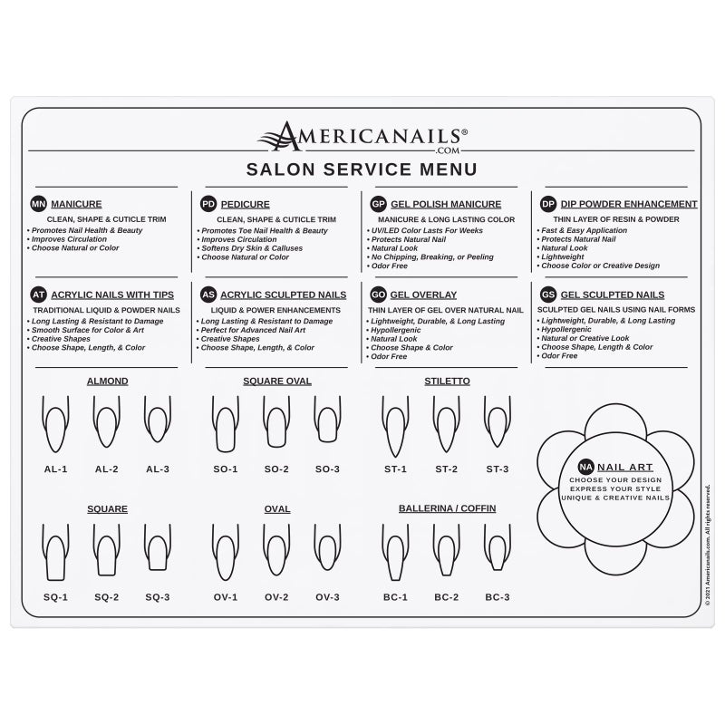 AMERICANAILS .COM Americanails Silicone Salon Service Menu Mat Professional Nail Salon Menu Sales Tool Helps Explain Services Protects Nail Table Wipes Clean With Acetone Acrylic Gel Natural Nail Services - Image 2