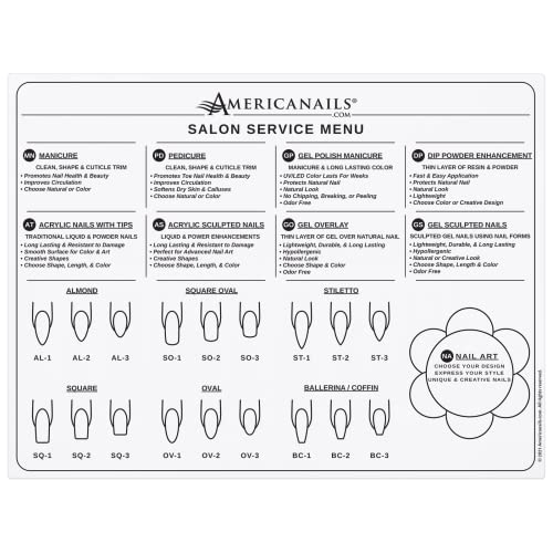 AMERICANAILS .COM Americanails Silicone Salon Service Menu Mat Professional Nail Salon Menu Sales Tool Helps Explain Services Protects Nail Table Wipes Clean With Acetone Acrylic Gel Natural Nail Services - Image 1