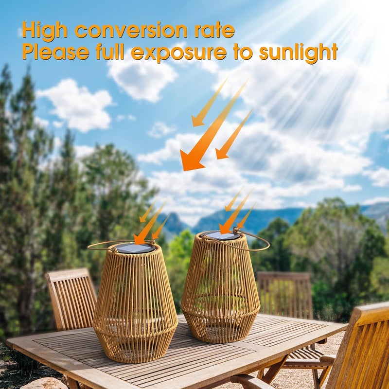 KagoLing Solar Lanterns for Outdoors, Pack of 4 Solar Lights for Outdoor Use in Bohemian Style with LED Light Bulb, Hanging/Standing, Hand Knitted Solar Lights for Patio, Garden, Courtyard, Balcony - Image 4