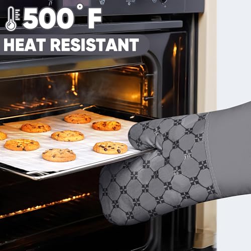 BSKSSK Oven Mitts Kitchen Towels Dishcloths with Pot Holders Sets 12PCS, Dish Towels Sets, Oven Gloves Pot Pads Heat Resistant 500 Degrees with Non-Slip Silicone Surface for Cooking Baking Grilling-Gray - Image 5