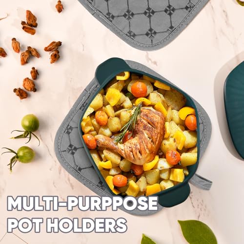 BSKSSK Oven Mitts Kitchen Towels Dishcloths with Pot Holders Sets 12PCS, Dish Towels Sets, Oven Gloves Pot Pads Heat Resistant 500 Degrees with Non-Slip Silicone Surface for Cooking Baking Grilling-Gray - Image 4