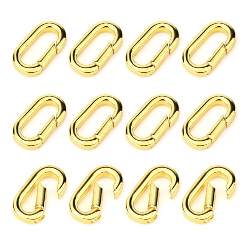 Qoroos 12 PCS 18K Gold Plated Carabiner Clasps and Closures for Clip for Jewelry Making Bracelet Necklace Oval Connector Jewelry Spring Clip Clasps for DIY Making Keychains - Image 1