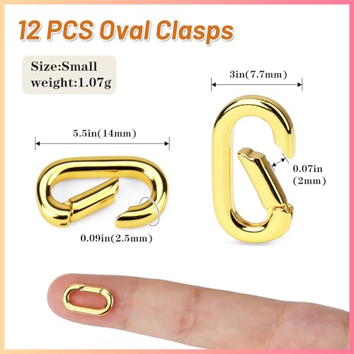Qoroos 12 PCS 18K Gold Plated Carabiner Clasps and Closures for Clip for Jewelry Making Bracelet Necklace Oval Connector Jewelry Spring Clip Clasps for DIY Making Keychains - Image 2