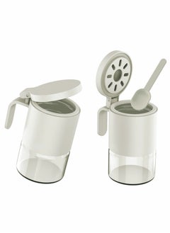 Excefore Glass Spice Jars Moisture-Proof Spice Containers with Spoons, Set of 2 10oz/300ml Spice Bottles, Mini Seasoning Storage Jars with Flapper Caps for Salt, Sugar, Peppers, Chili in Kitchen White  - Image 2