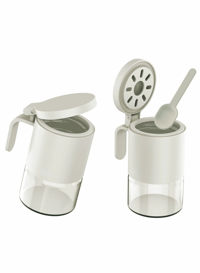 Excefore Glass Spice Jars Moisture-Proof Spice Containers with Spoons, Set of 2 10oz/300ml Spice Bottles, Mini Seasoning Storage Jars with Flapper Caps for Salt, Sugar, Peppers, Chili in Kitchen White  - Image 2