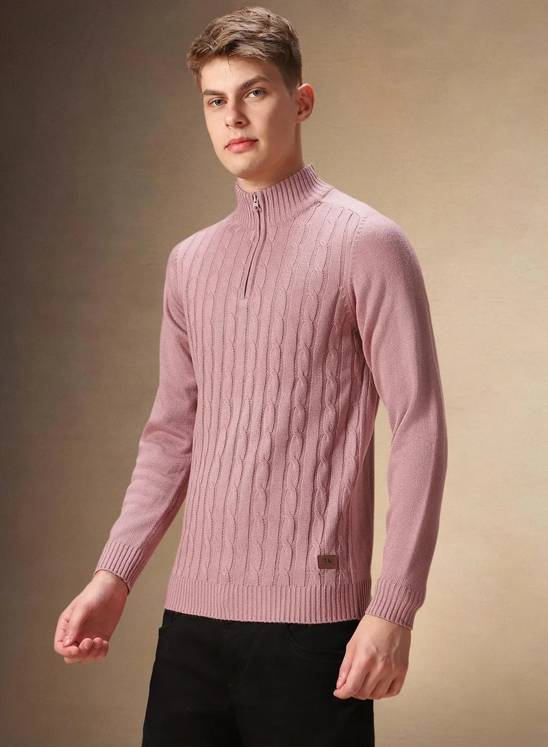 Dennis Lingo Men's Dusty Pink 100% Acrylic Solid Regular Fit Sweater