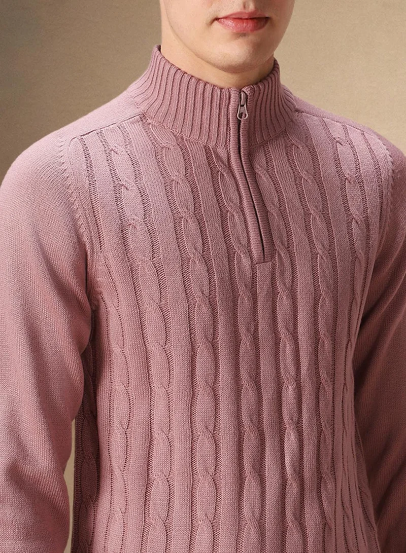 Dennis Lingo Men's Dusty Pink 100% Acrylic Solid Regular Fit Sweater