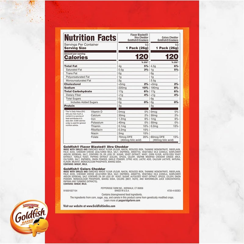 Goldfish Dynamic Duo Variety Pack, Colors Cheddar & Flavor Blasted Xtra Cheddar, Snack Packs, 20 Ct - Image 5