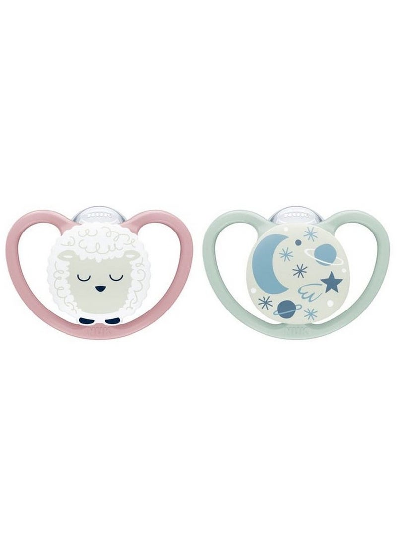 Space Night Silicone Pacifier 0-6M 2 Pack