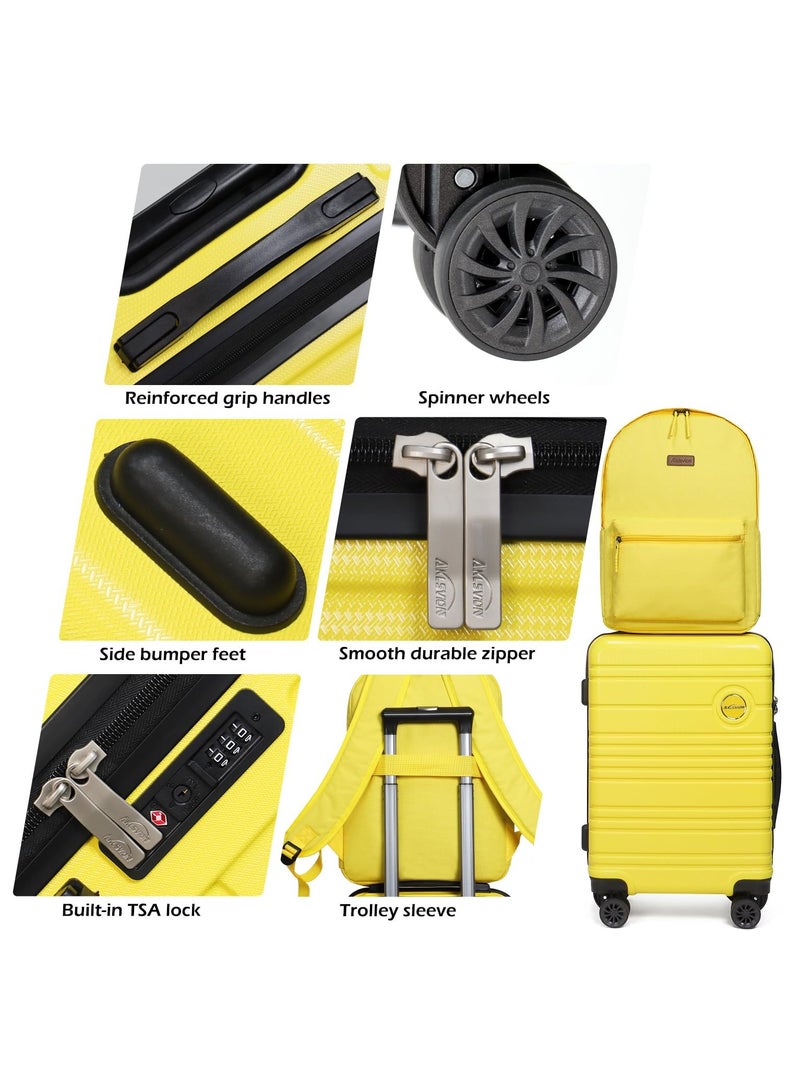 أكلسفيون حقيبة سفر صلبة مقاس 20 بوصة، حقيبة سفر خفيفة الوزن مع 4 عجلات دوارة، حقيبة سفر صلبة من مادة ABS وPC باللون الأصفر - Image 3