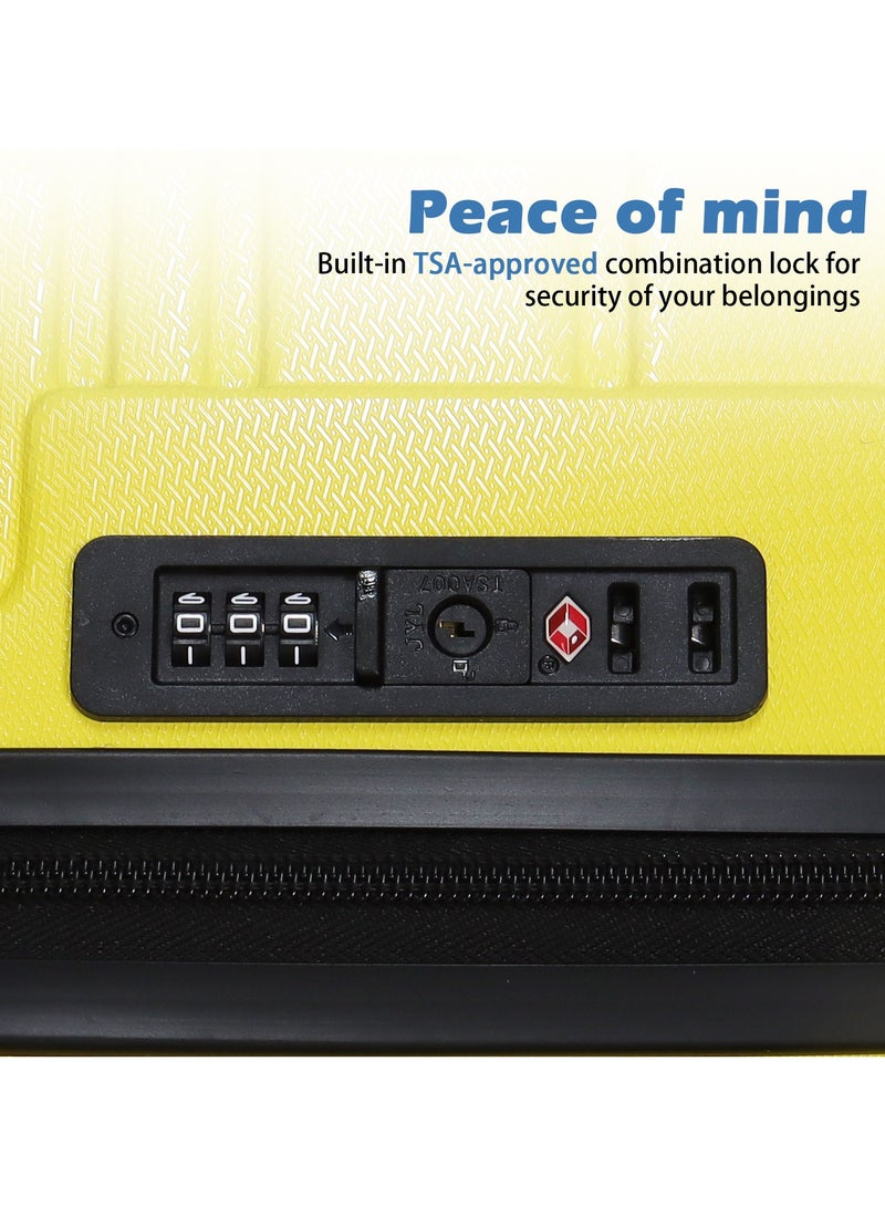 أكلسفيون حقيبة سفر صلبة مقاس 20 بوصة، حقيبة سفر خفيفة الوزن مع 4 عجلات دوارة، حقيبة سفر صلبة من مادة ABS وPC باللون الأصفر - Image 5