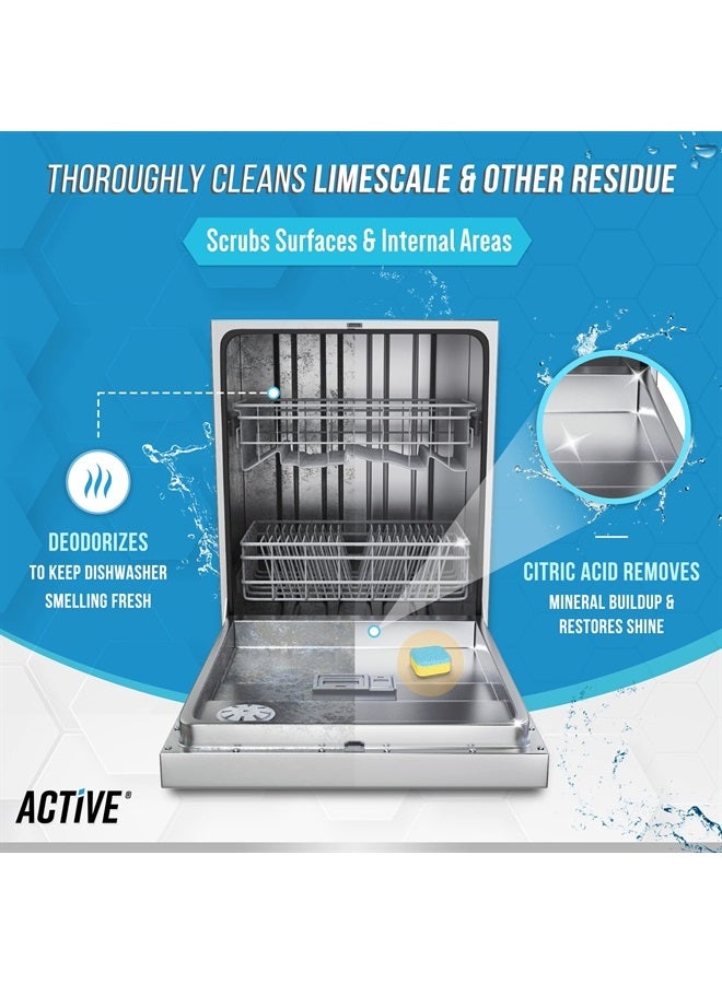 Active أقراص منظف ومزيل روائح غسالة الصحون - عبوة 24 قرص لتنظيف عميق وإزالة الترسبات لغسالة الصحون، قوية، آمنة على أنظمة الصرف الصحي، مزيل طبيعي للترسبات الكلسية، الكالسيوم، الرائحة، العطر - إمداد لمدة 12 شهرًا - Image 3