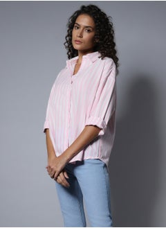 HIGH STAR Boxy Striped Longline Casual Shirt for Women  - Image 3