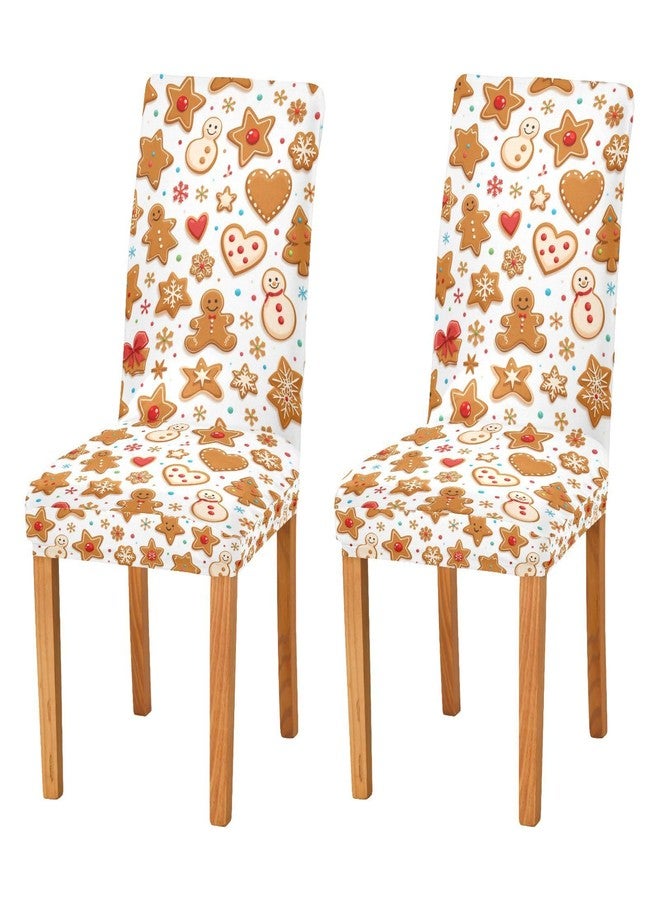 Kcldeci Christmas Spandex Chair Covers for Dining Room Set of 4, Gingerbread Cookies Parsons Slipcover Xmas Chair Back Cover Kitchen Stretch Printed Chair Protectors Covers - Image 1