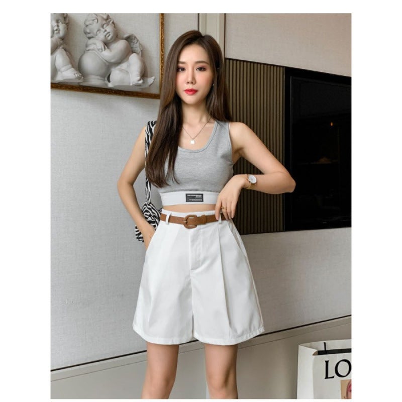 Khaki Cargo Shorts For Women, Summer Thin High-Waisted Slimming Loose Wide-Leg Mid-Length Casual Suit Shorts Trendy - Image 1