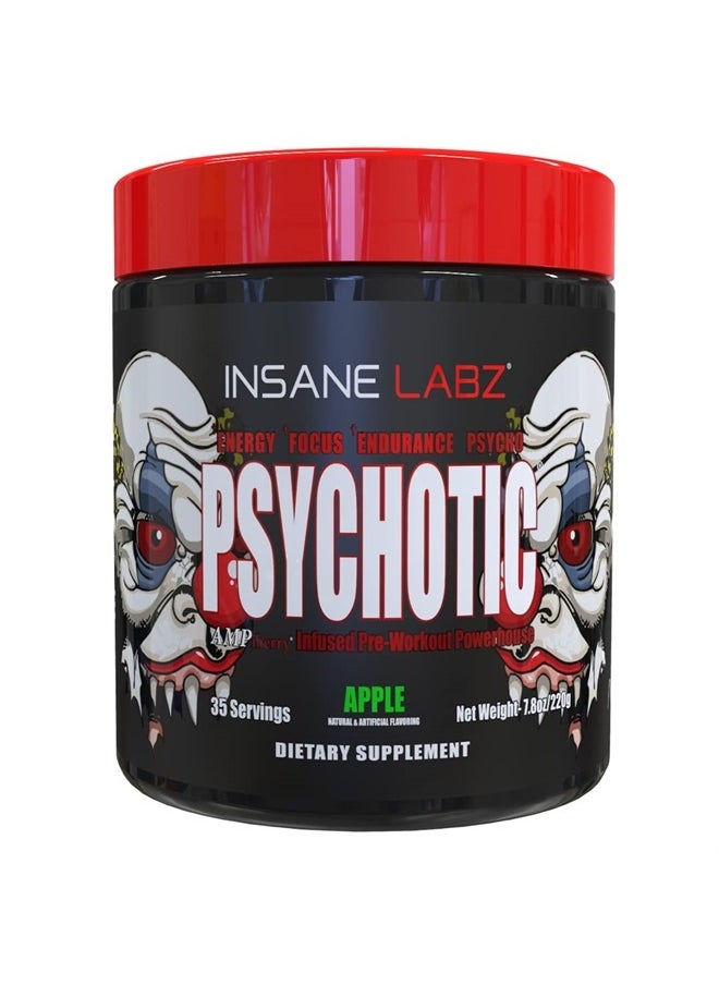 Insane labz Psychotic, High Stimulant Pre Workout Powder, Extreme Lasting Energy, Focus and Endurance with Beta Alanine, Creatine Monohydrate DMAE, 35 Srvgs (Apple)  - Image 1