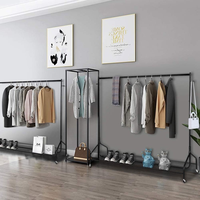 klarako Clothes Garment Rack, Rolling Clothing Hanging Rack Commercial Grade Steel Clothes Rail Display Stand Storage Organizer on Wheel with Bottom Shelf for Home Living Room Bedroom - Image 3
